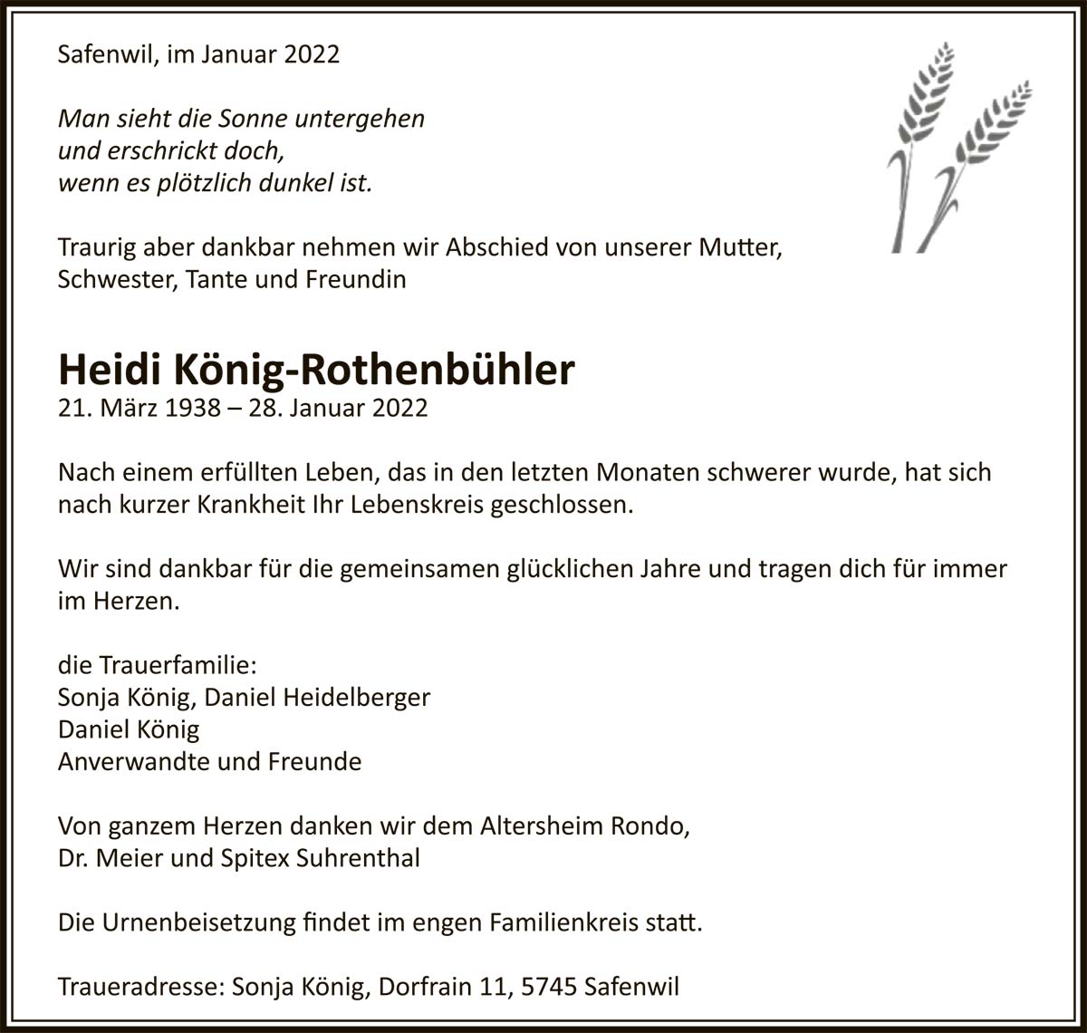 Todesanzeige Heidi_Koenig-Rothenbuehler_1938 | Der Landanzeiger