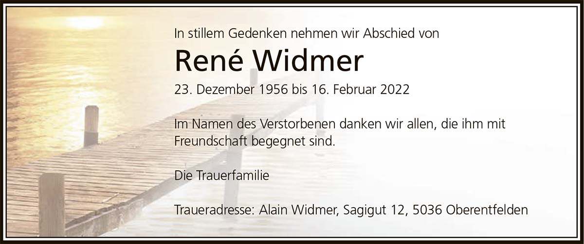 Todesanzeige René Widmer 1956 | Der Landanzeiger