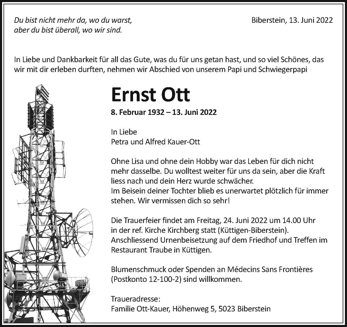 Todesanzeige Ernst Ott 1932 | Der Landanzeiger