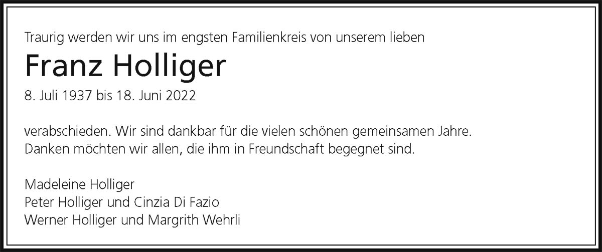 Todesanzeige Franz Holliger_1937 | Der Landanzeiger