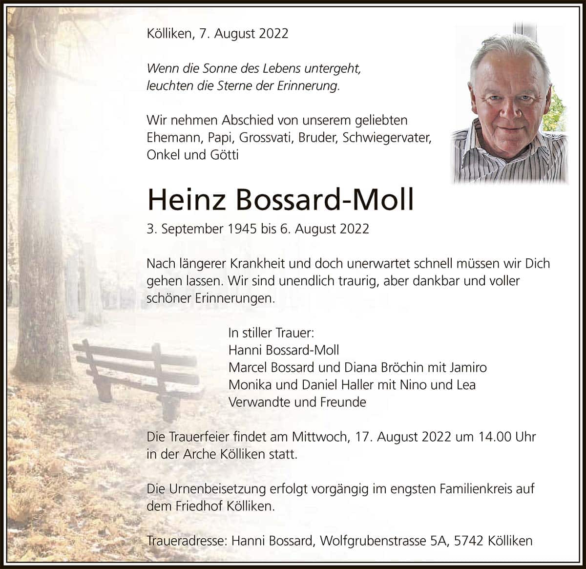 Todesanzeige Heinz Bossard-Moll 1945 | Der Landanzeiger