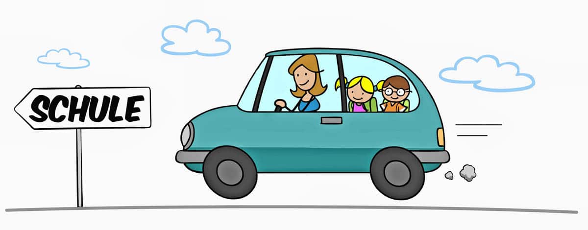 Cartoon,Mother,Drives,Two,Children,To,Schule,(german,For:,School) Kreisschulvorstand: «Eltern-Taxis helfen den Kindern nicht» | Der Landanzeiger