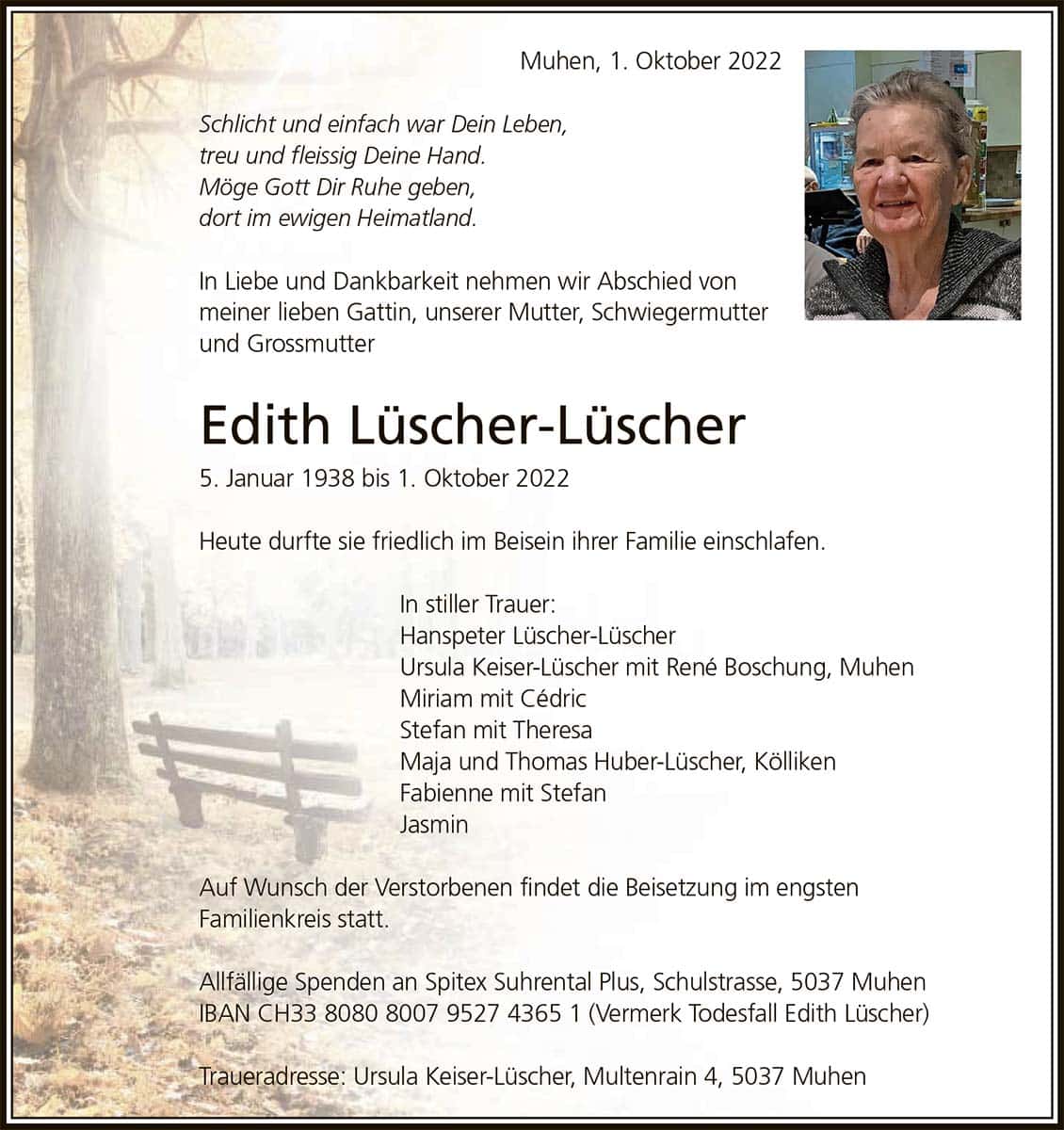 Todesanzeige Edith Lüscher-Lüscher 1938 | Der Landanzeiger