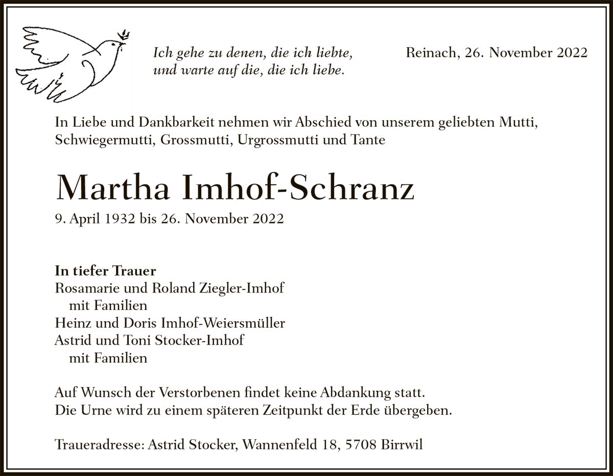 Martha Imhof-Schranz 1932 | Der Landanzeiger