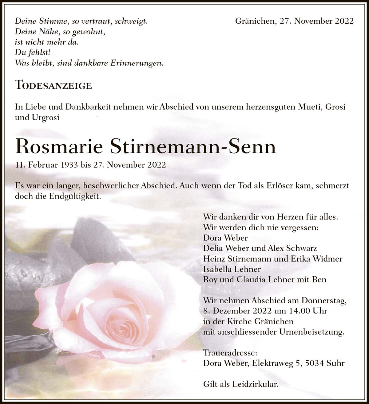 Rosmarie Stirnemann-Senn 1933 | Der Landanzeiger