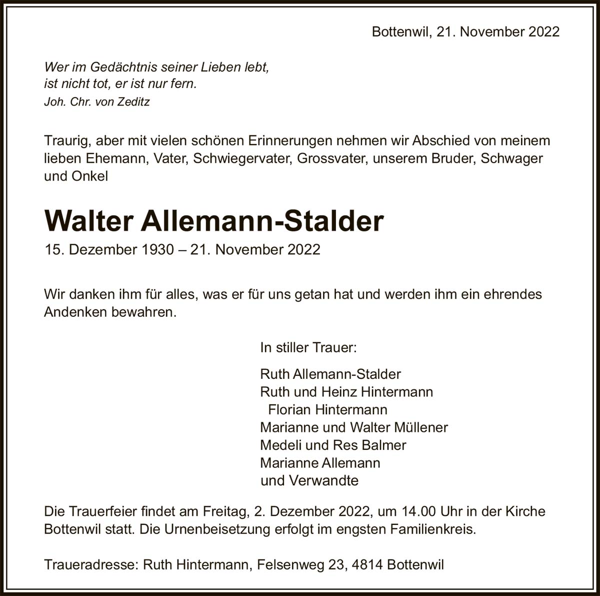 Walter Allemann-Stalder 1930 | Der Landanzeiger